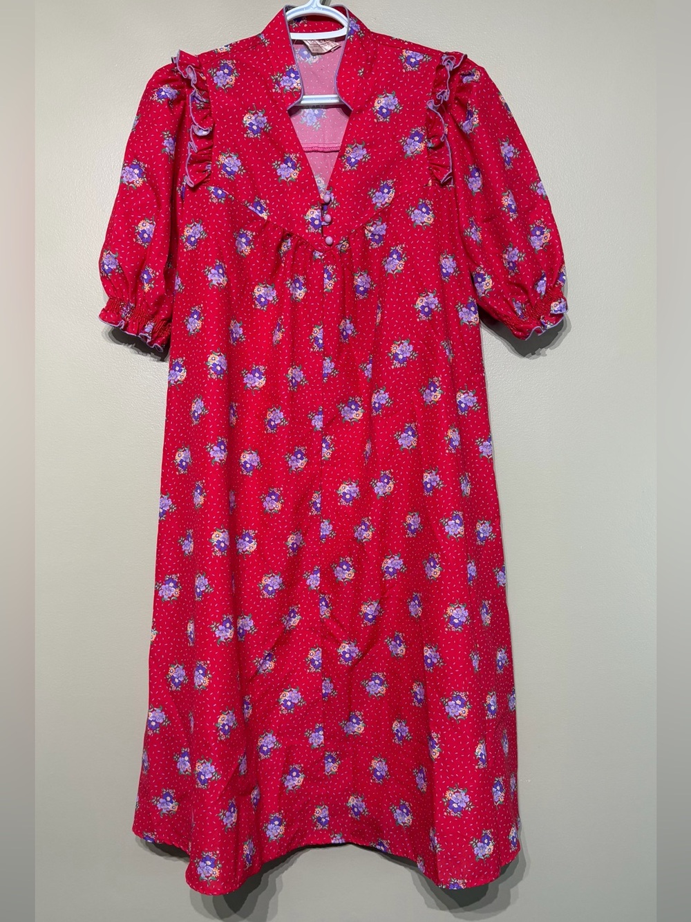 Vintage 1970’s Union Tag Stamped Shirley K Floral Prairie Nightgown Lounge Robe